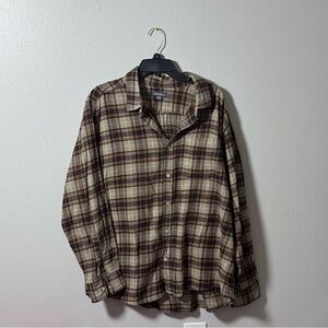 Eddie Bauer Men Brown‎ Tan Plaid Button Down Flannel Shirt Long Sleeve size XXL.
